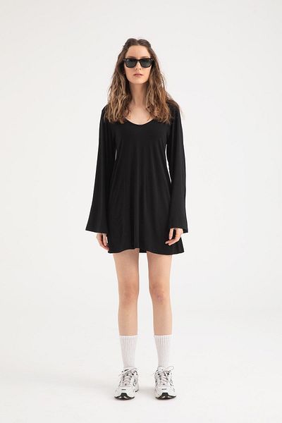 SHEISMONO Μαύρο Ultra Soft Mini Φόρεμα - Flywheel Sleeve