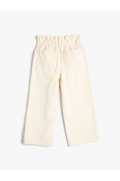 Koton Girl's Cotton Ribbed Spanish Leg Trousers - Pockets and Elastic Waist