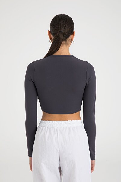 SHEISMONO Βαμβακερή στρογγυλή λαιμόκοψη κοντή μπλούζα καπνιστή