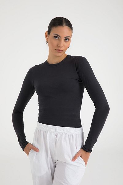 SHEISMONO Bavlněná halenka s kulatým výstřihem, uzená