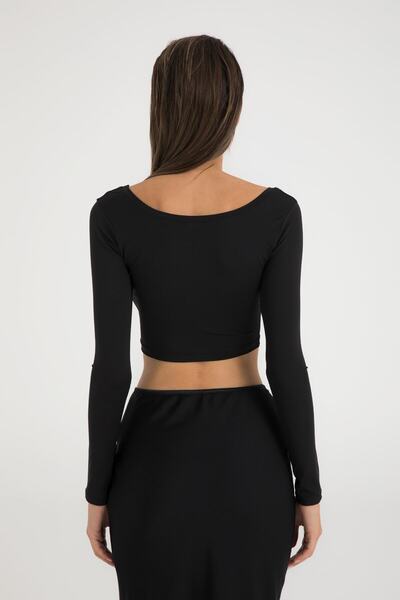 SHEISMONO Κοντή μπλούζα με οβάλ γιακά απαλή αφής μαύρη