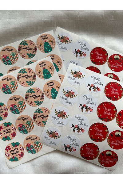 hdsticker Καλή χρονιά Πρωτοχρονιά Πρωτοχρονιάτικη Συσκευασία Συσκευασία Θεματικό Σετ αυτοκόλλητο Ετικέτα 64 τμχ 4CM Πακέτο 12