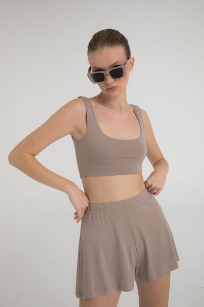 SHEISMONO Ultra Soft Crop Top Bej