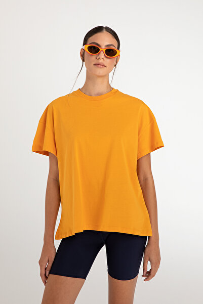 SHEISMONO Tricou de bază din bumbac oversize/wide cu decolteu rotund Portocaliu