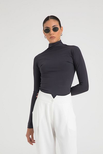 SHEISMONO Μπλούζα Soft Touch Half Throat Smoked