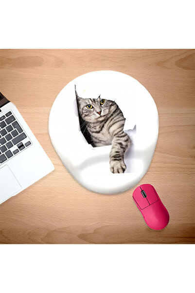 UcuruStore Ποντικομαξιλαράκι Oval με στήριγμα καρπού Perspektif Grey Cat