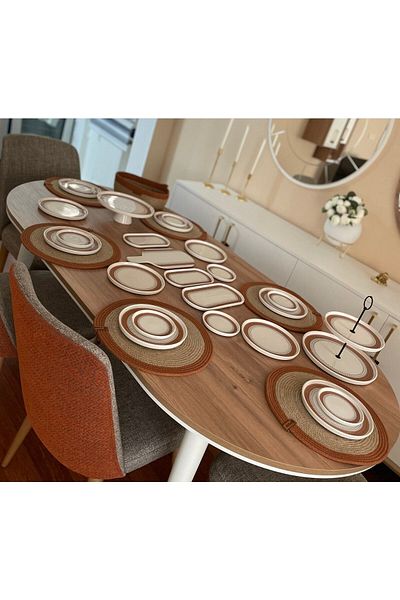 HandmadeSNM مفرش أطباق، طقم أدوات مائدة من الخيزران، طبق تقديم 6 قطع، سلة خبز متضمنة.