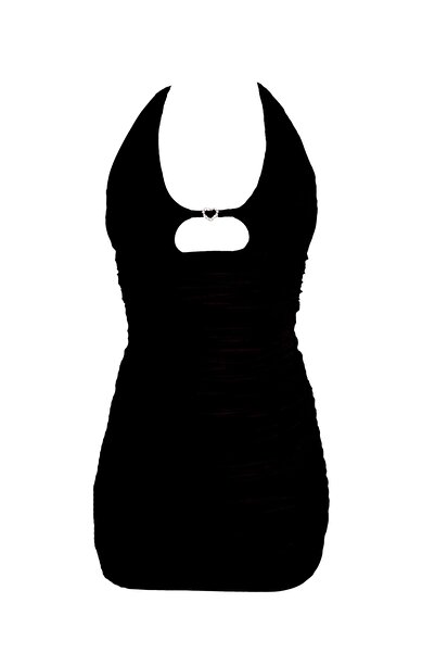 Beyond And More Siyah Kalp Taşlı Drapeli Büzgülü Mini Abiye/gece Elbisesi