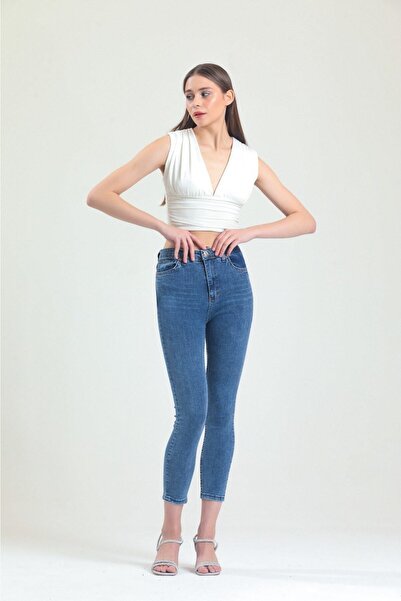 geenz manifacture Ngbutika Full Likralı Середньо-сині джинси-скінні з високою талією (з ефектом утягування)