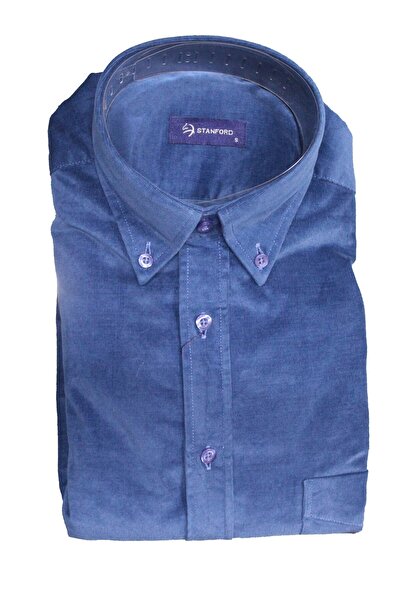 Stanford Erkek Cepli Regular Fit Uzun Kol Kadife Gömlek Indigo