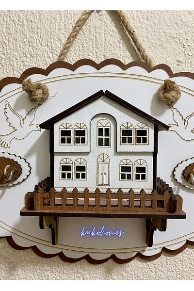 kukohomes Κρεμάστρα για κλειδί, Μπρελόκ σπιτιού με διακοσμητικό μπαλκόνι, μπρελόκ με 4 γάντζους