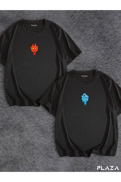 Plaza Butik Ateş ve Su İkili Tshirt Oversize Tshirt İkili Kombin