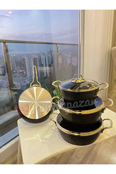 Genel Markalar Ponçik 7 Parça Elite Granit Tencere Seti- Siyah