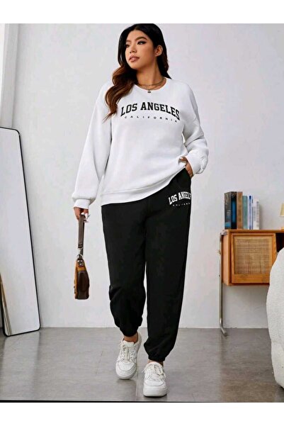 mercoledi طقم بدلة رياضية كبيرة الحجم برقبة دائرية بلونين من LosAngel مطبوعة ...