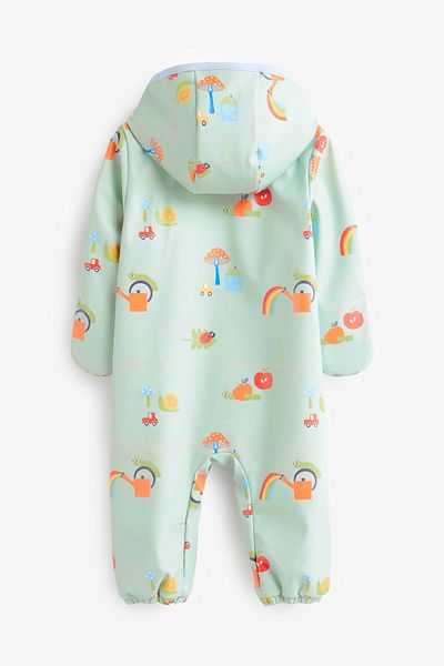 Next Baby Green Full Fleece Lined Water Resistant Raincoat Astronaut Jumpsuit
