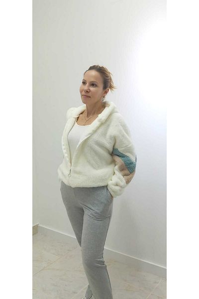 Azra Moda Style Oversize Zippered Sleeve Detail Hooded Plush Coat Women