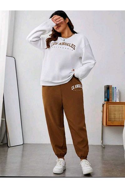 mercoledi Gâtul turnat 2 culori LosAngel Imprimat Partea de jos Partea de sus Set pentru femei Set de trening oversize Boyfirend