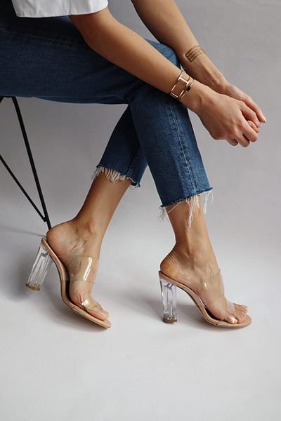 CHARLIE'SSHOES Transparent Double Banded 10 Cm Heeled Nude Slippers