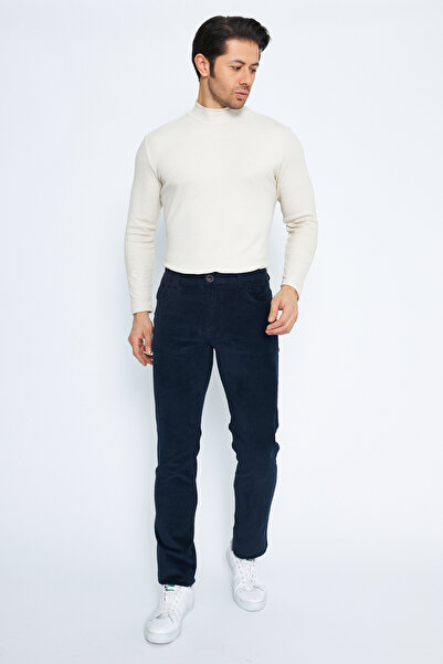 Daniel Voi Kadife 5 Cep Regular Fit Indigo Erkek Pamuklu Pantolon
