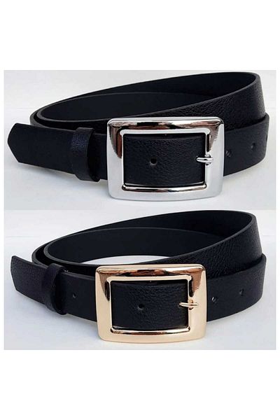 Kemerix Women's Black Silver and Gold Buckle 2-Piece Belt
