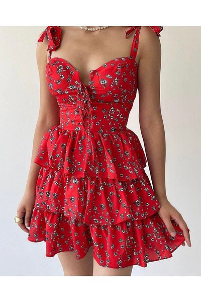 My Bella Trägerkleid Rock Volantkleid Blumen Minikleid mit Bruststütze