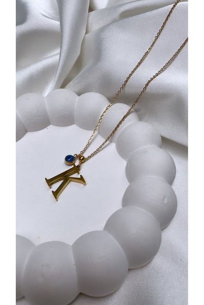 Accessories Gold Renk Nazar Boncuklu Çelik K Harfli Kolye