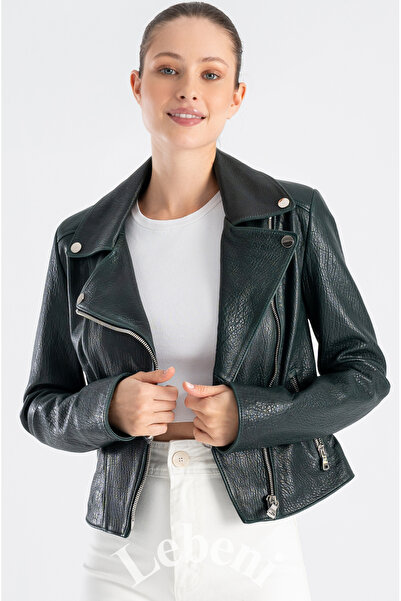 Lebeni Kısa Deri Ceket Kadın - Hakiki Deri Biker Ceket Slim Fit