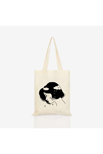 Mogiva Kafası Bulutlu Kadın Baskılı Bez Çanta