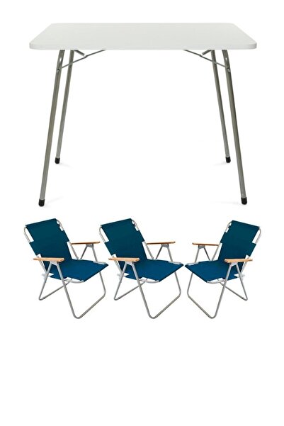 Bofigo 60x80 Katlanır Masa + 3 Adet Katlanır Sandalye Kamp Seti Bahçe Balkon ...