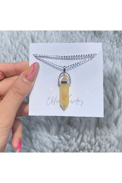 Elifsu Jewelry Citrine Stone Natural Stone Necklace Nail Cut