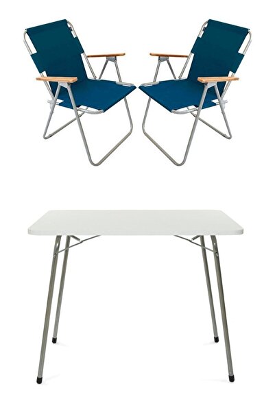 Bofigo Katlanır Masa ve 2 Adet Katlanır Sandalye Kamp Seti Mavi