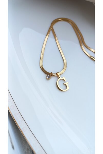 Tişt Accessory Kadın Gold İtalyan Zincir Zirkon Taşlı G Harfli Çelik Kolye