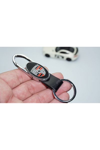 DK Tuning Porsche Logo Leather Metal Keychain