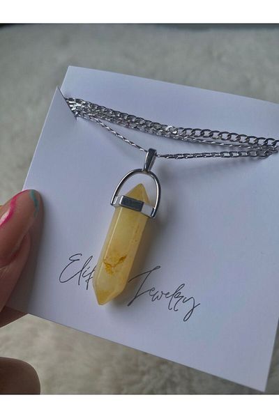 Elifsu Jewelry Citrine Stone Natural Stone Necklace Nail Cut