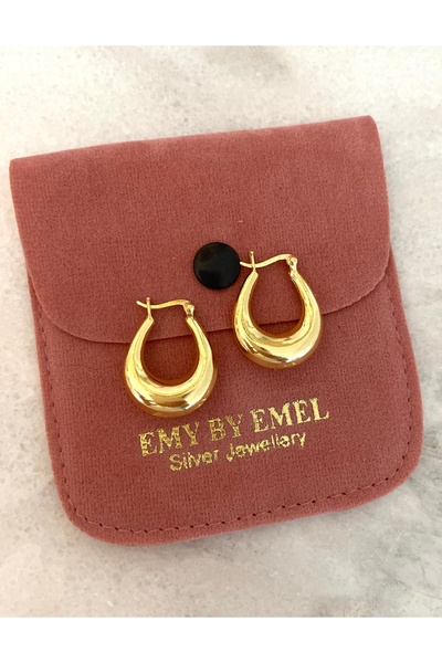 emy by emel luxury silver jewelry Altın Kaplama Oval Halka Küpe 925 Ayar Gümüş