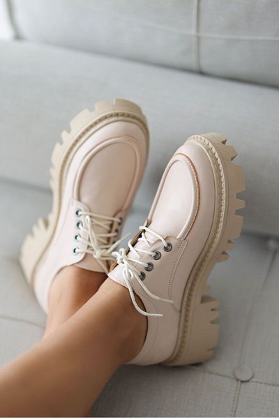 StWenn Γυναικεία Παπούτσια Loafer Moccasin με χοντρή σόλα Μπεζ Valentino Model Casual Shoes Classic Παπούτσια