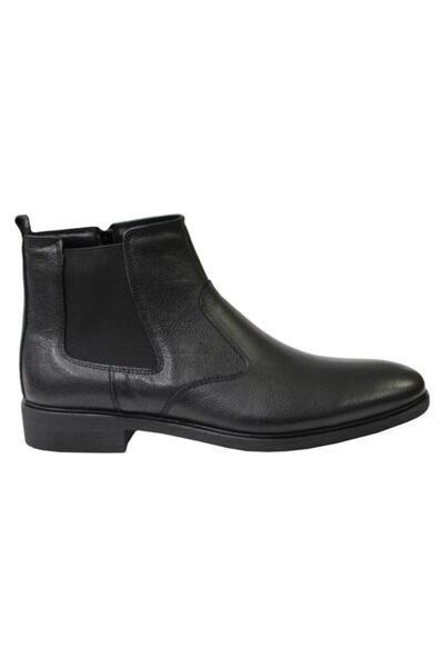 KALE Black Genuine Leather Men's Chelsea Boots Casual Daily Rubber Elastic Zippered Stylish