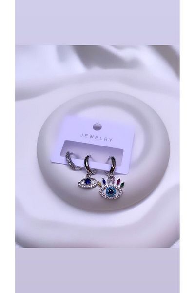 Accessories Set of 3 Eyed Silver Color Zircon Earrings