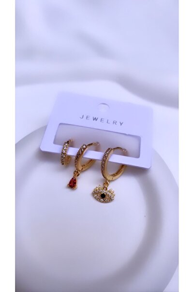 Accessories Set of 3 Eyed Gold Color Zircon Earrings