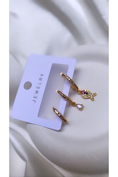 Accessories 3lü Zirkon Balık Gold Renk Küpe