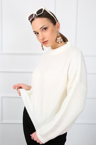 fujya Balloon Sleeve Crew Neck Knitwear Sweater