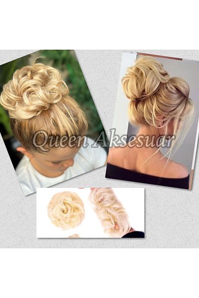 QUEEN AKSESUAR قطعة شعر مستعار فاخرة مستوردة من الألياف المرنة، مشبك شعر على شكل كعكة فوضوية، أصفر 24/88