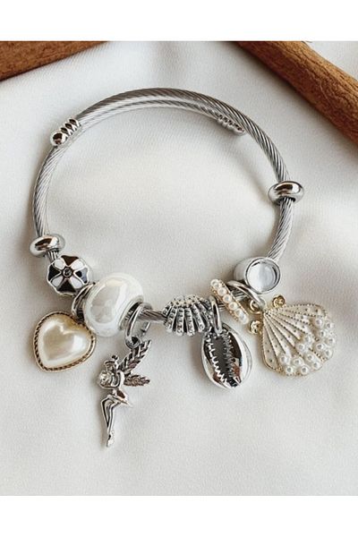 Accessories سوار بلح البحر فضي اللون من الفولاذ
