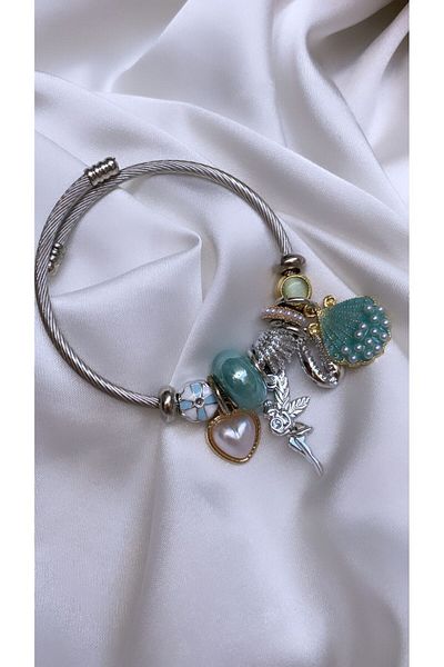 Accessories سوار فضي اللون أخضر بلح البحر