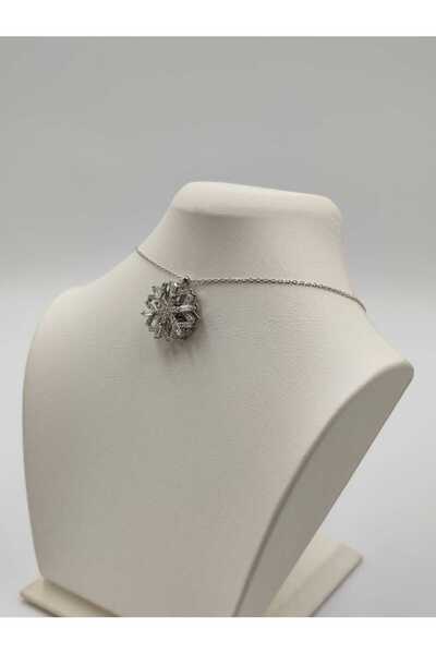 ALTUNTAŞ KAR TANESİ 360 DERECE DÖNÜYOR GÜMÜŞ RENİĞİ 925 AYAR GÜMÜŞ KOLYE