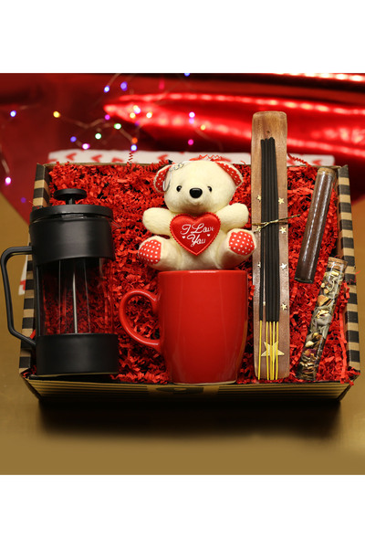 Genel Markalar SEVGİLİLER GÜNÜNE ÖZEL French Press & Bardak & Ayıcık & Kahve ...