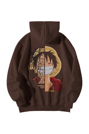 Scrovtie Kahverengi Unisex Oversize Kapu onlu Kanguru Cepli One Piece Yar Anime Bask l Sweatshirt Hoodie Fiyat Yorumlar Trendyol