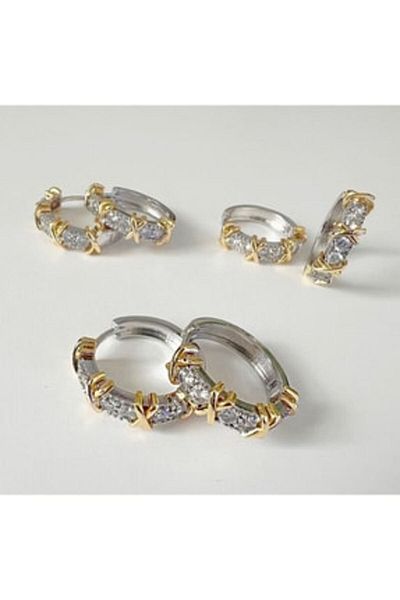 Miada Aksesuar Xox Model Zircon Stone Steel Earrings 316L