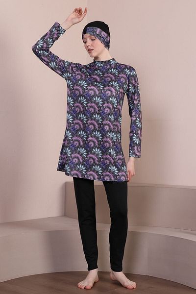 Fitsauna Fit Sauna Aqua Patterned Long Sleeve Hijab Swimsuit