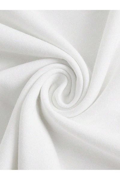 Bengi Clothing Λευκό οργανικό βαμβακερό εμπριμέ κοντό μανίκι Crop Top